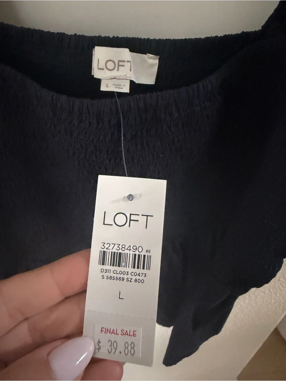 LOFT Navy Puff Sleeve Smocked Peplum Top